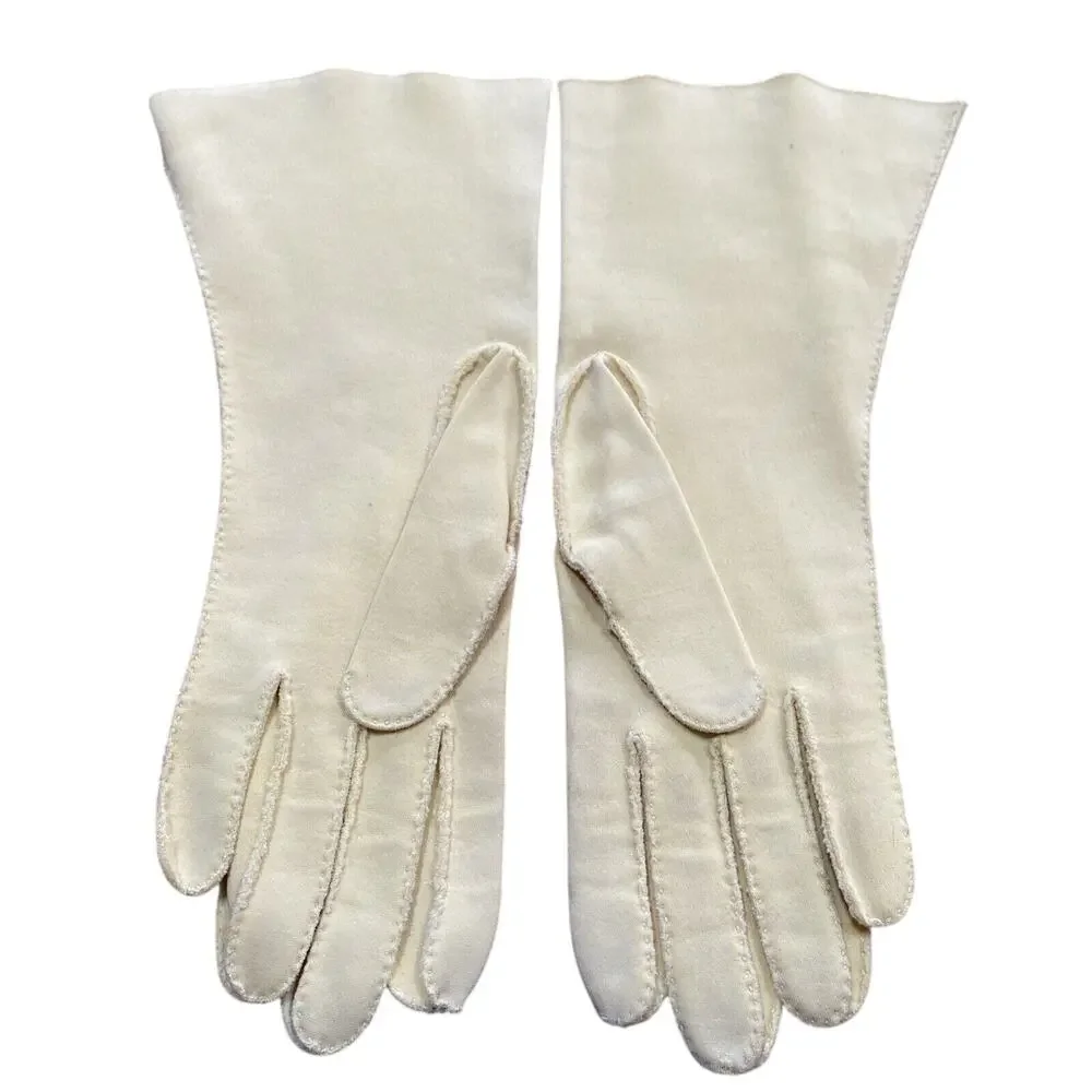 YELLOW Gloves Ladies size 7 Woplex Suede Made in USA pastel formal unique READ